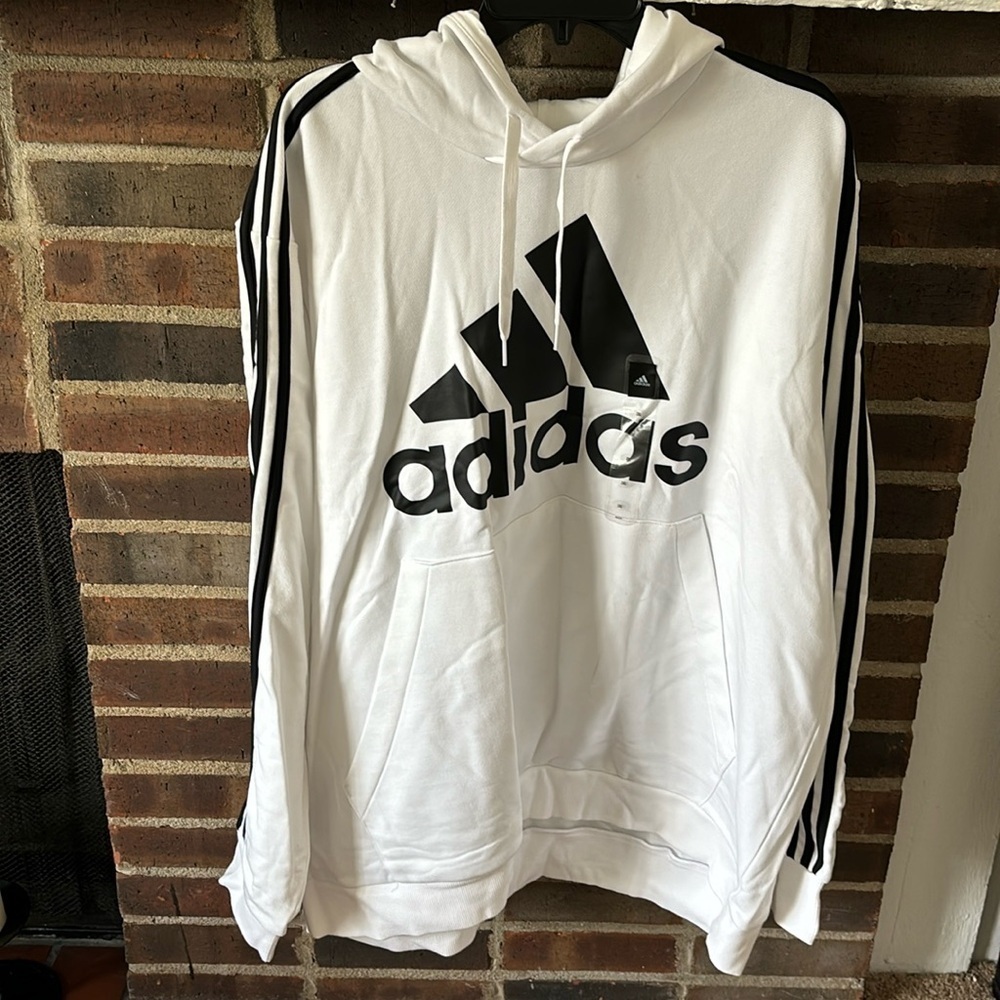 Mens Adidas Sweatshirt Hoodie, White/Black, 3XL